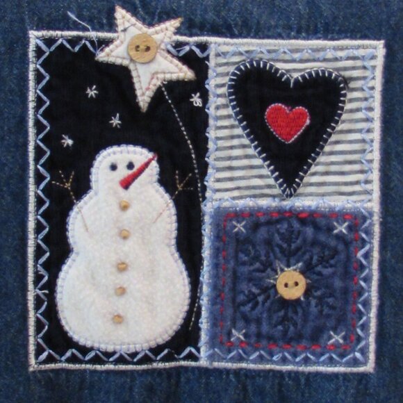 Vintage White Stag Patchwork Snowman Cotton Denim Jumper Maxi Dress XL - Picture 6 of 16